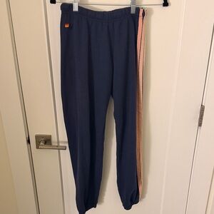 Aviator Nation Navy Track Pants with Pink Side Stripe